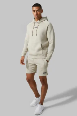 Sale boohooMAN Man Active Gym Training Hoodie & Short Set taupe