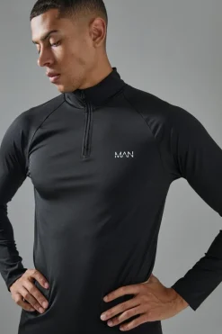 Online boohooMAN Man Active Gym 1/4 Zip Tracksuit black
