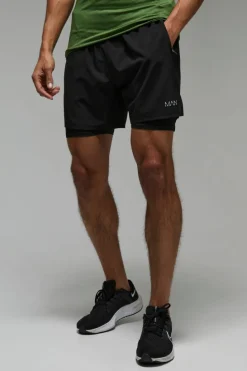 Sale boohooMAN Man Active 2 in 1 7inch Perforated Grid Short black