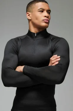 Cheap boohooMAN Man Active Lightweight Essentials Gym Raglan Muscle Fit 1/4 Zip black