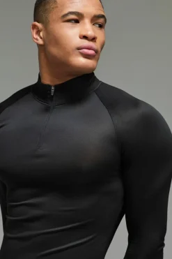 Cheap boohooMAN Man Active Lightweight Essentials Gym Raglan Muscle Fit 1/4 Zip black
