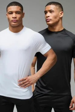 Cheap boohooMAN Man Active Lightweight Essentials Gym Regular Fit Raglan T-shirt 2 Pack multi