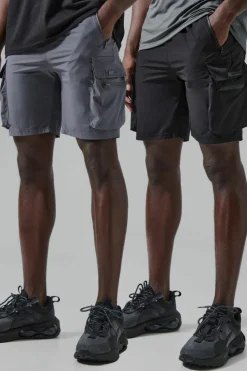 Clearance boohooMAN Man Active Lightweight 2 Pack 5inch Cargo Shorts multi