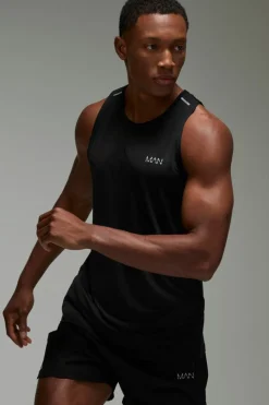 Shop boohooMAN Man Active Lightweight Performance Slim Fit Marl Gym Tank black