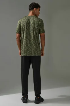 Shop boohooMAN Man Active Lightweight Space Dye Marl Short Sleeve T-shirt khaki