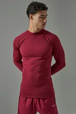 Cheap boohooMAN Man Active Long Sleeved High Neck Base Layer berry