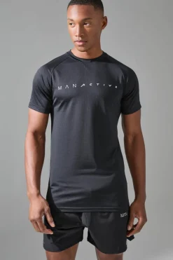 Shop boohooMAN Man Active Muscle Fit Breathable Lightweight T-shirt black