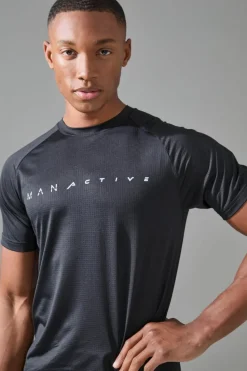 Shop boohooMAN Man Active Muscle Fit Breathable Lightweight T-shirt black