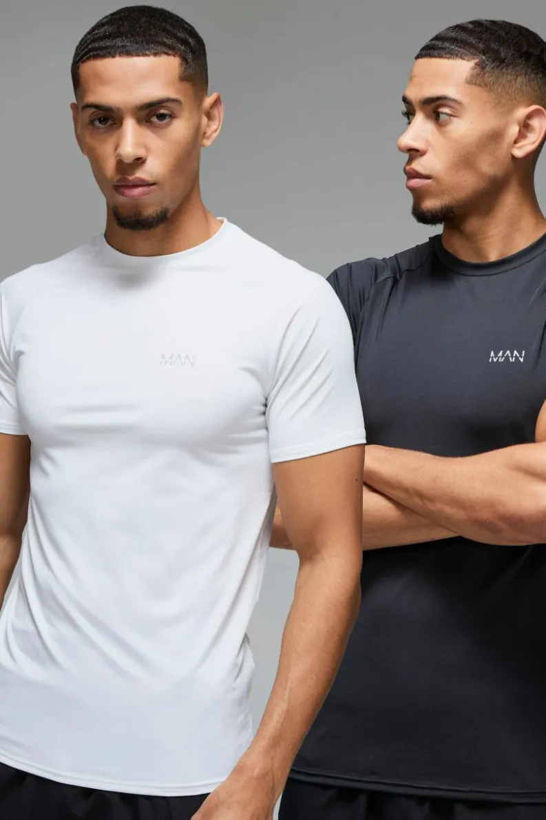 Cheap boohooMAN Man Active Muscle Fit Raglan Performance T-shirt 2 Pack multi