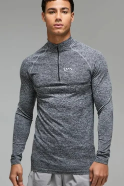 Cheap boohooMAN Man Active Muscle Fit Seamless Marl 1/4 Zip black