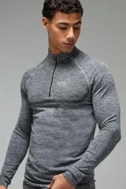 Cheap boohooMAN Man Active Muscle Fit Seamless Marl 1/4 Zip black