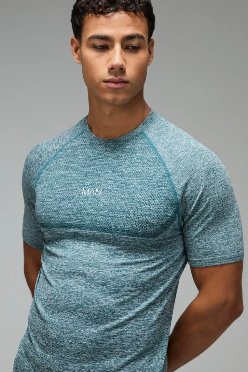 Cheap boohooMAN Man Active Muscle Fit Seamless Marl T-shirt dark green