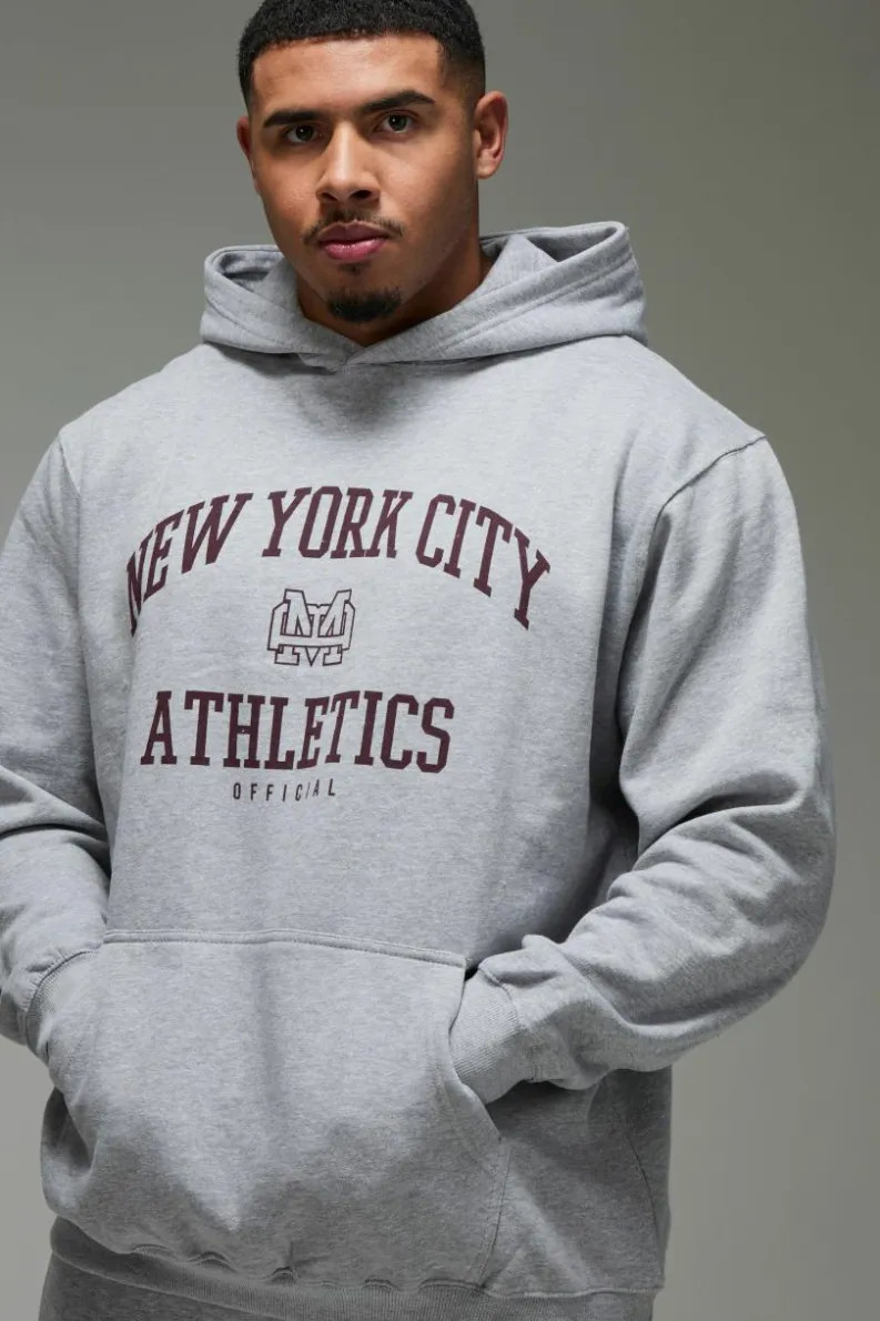 Discount boohooMAN Man Active New York City Athletics Oversized Hoodie grey marl