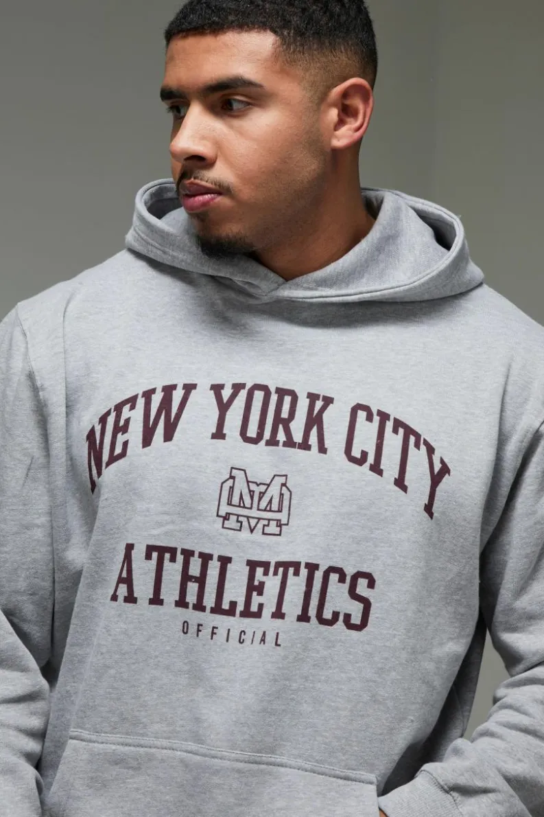 Discount boohooMAN Man Active New York City Athletics Oversized Hoodie grey marl