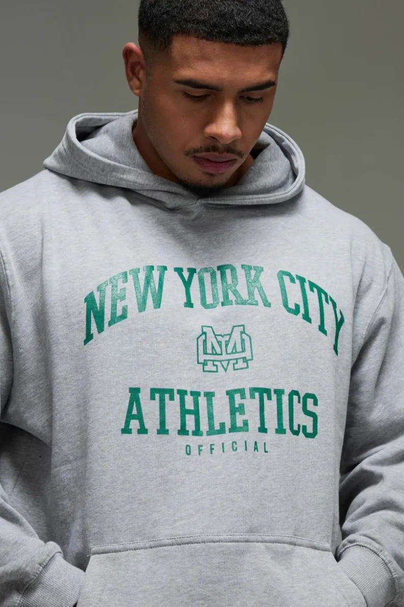 Flash Sale boohooMAN Man Active New York City Athletics Oversized Hoodie grey marl