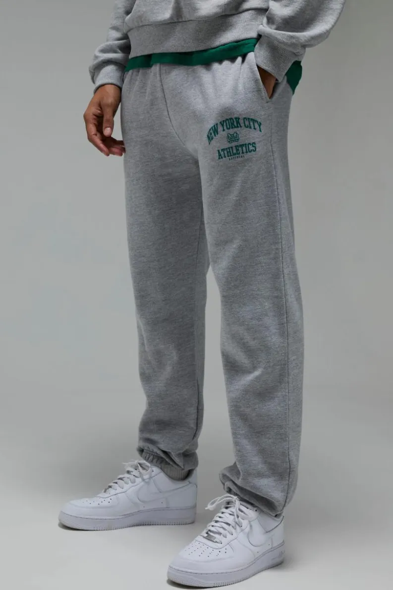 Online boohooMAN Man Active New York City Athletics Oversized Jogger grey marl