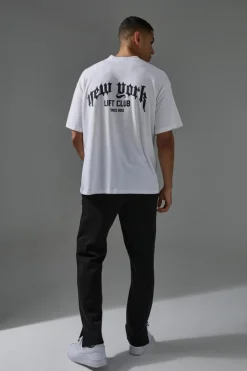 Cheap boohooMAN Man Active New York Lift Club Oversized Extended Neck T-Shirt white