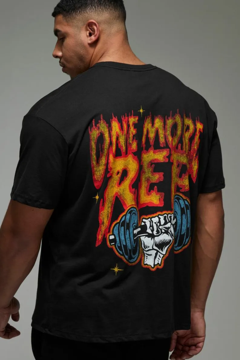 New boohooMAN Man Active One More Rep Graphic Oversized T-shirt black