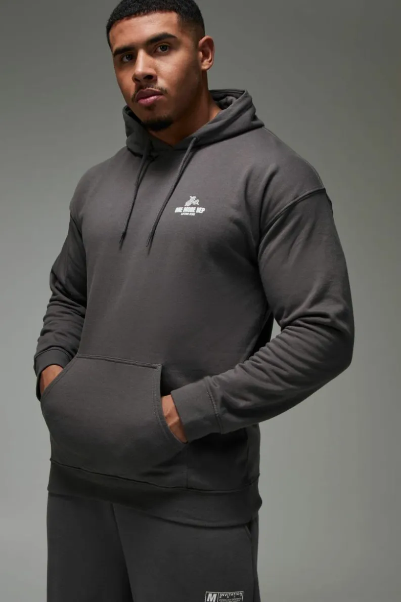 Fashion boohooMAN Man Active One More Rep Oversized Hoodie charcoal