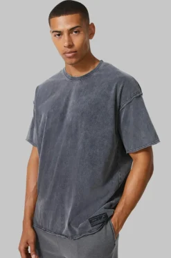 Flash Sale boohooMAN Man Active Oversized Acid Wash Raw T-shirt charcoal