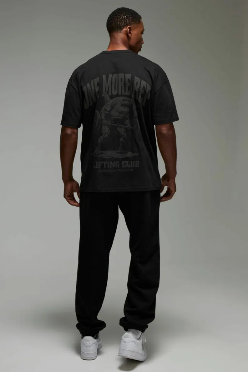 Fashion boohooMAN Man Active Oversized One More Rep Shark T-shirt black