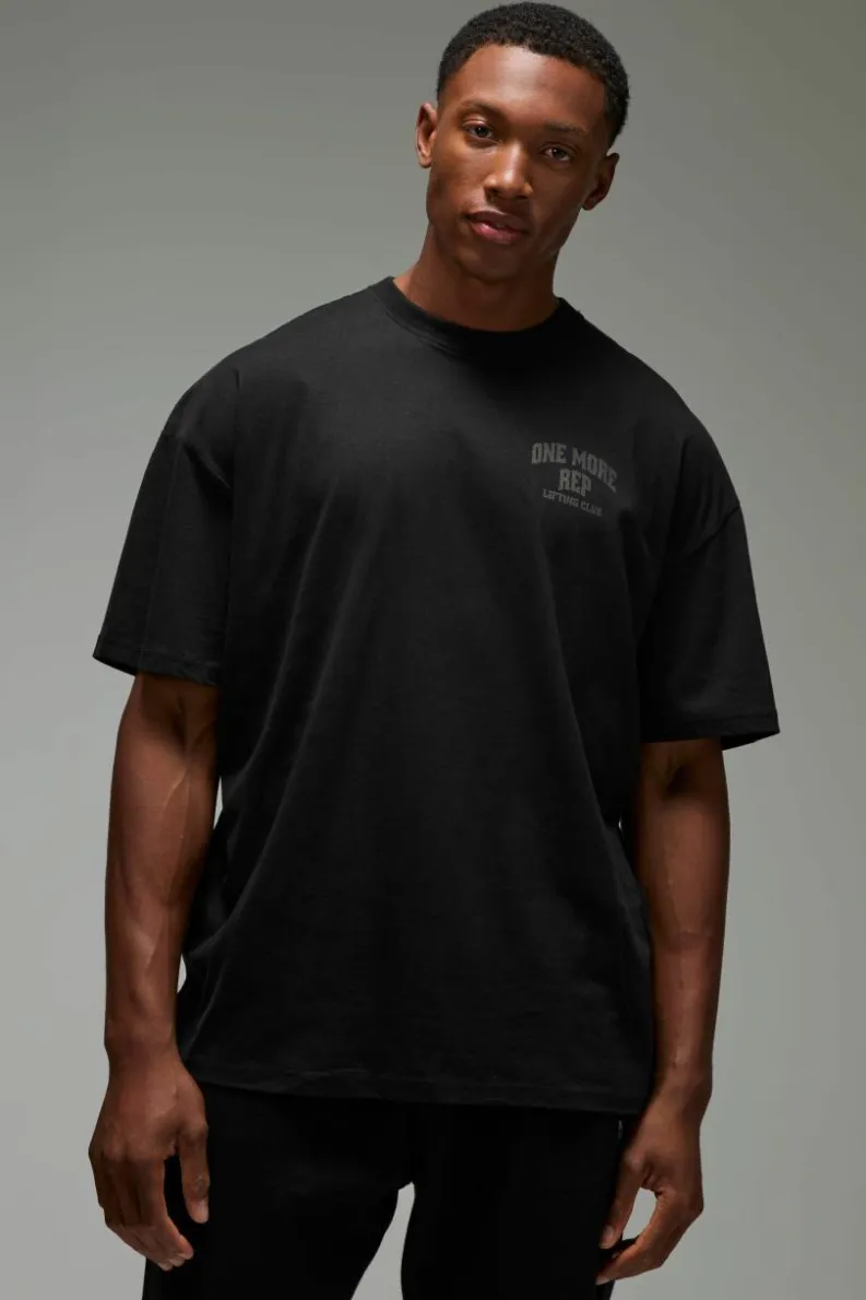 Fashion boohooMAN Man Active Oversized One More Rep Shark T-shirt black