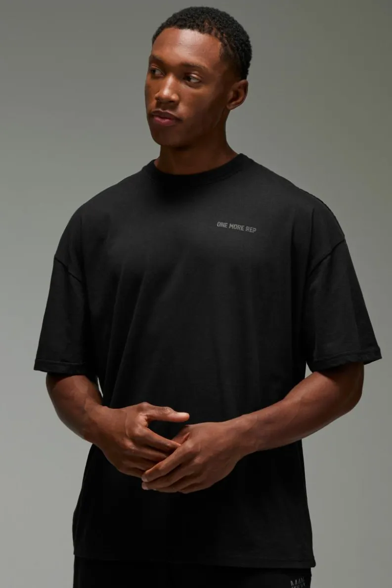 Outlet boohooMAN Man Active Oversized One More Rep T-shirt black