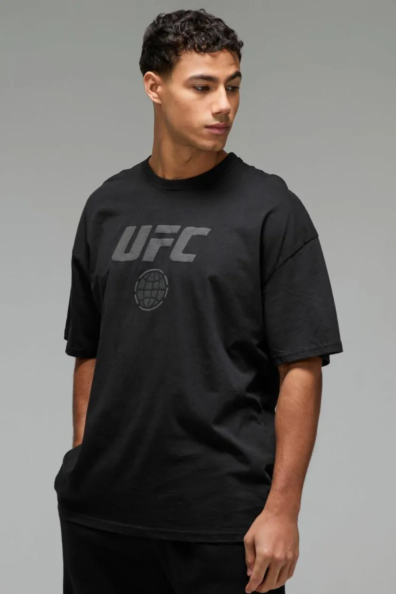 Fashion boohooMAN Man Active Oversized UFC Puff Print License T-shirt black