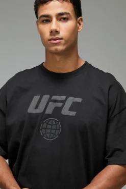 Fashion boohooMAN Man Active Oversized UFC Puff Print License T-shirt black