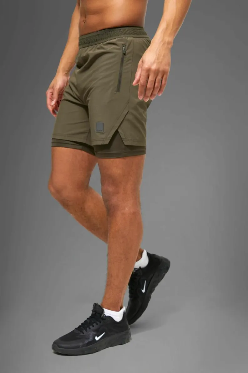 Cheap boohooMAN Man Active Performance Regular Fit 5inch 2-in-1 Shorts khaki