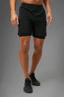 Shop boohooMAN Man Active Performance Regular Fit 5inch 2-in-1 Shorts black