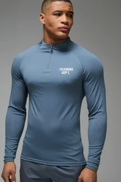 Store boohooMAN Man Active Performance Training Dept. Muscle 1/4 Zip steel