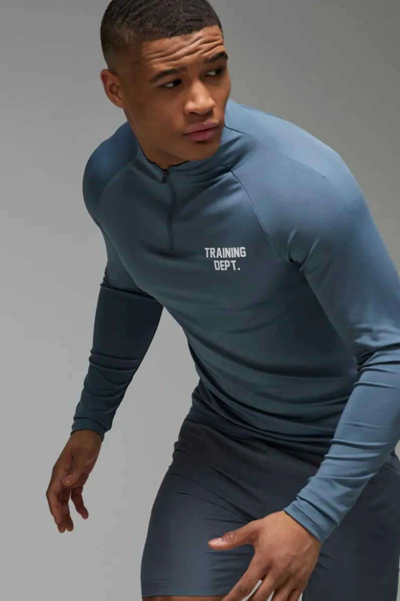 Store boohooMAN Man Active Performance Training Dept. Muscle 1/4 Zip steel