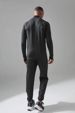 Fashion boohooMAN Man Active Quarter Zip and Jogger Tracksuit black