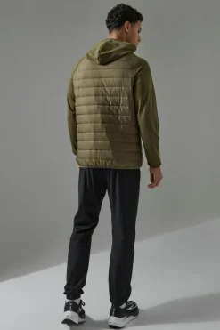 Hot boohooMAN Man Active Quilted Zip Through Hoodie khaki
