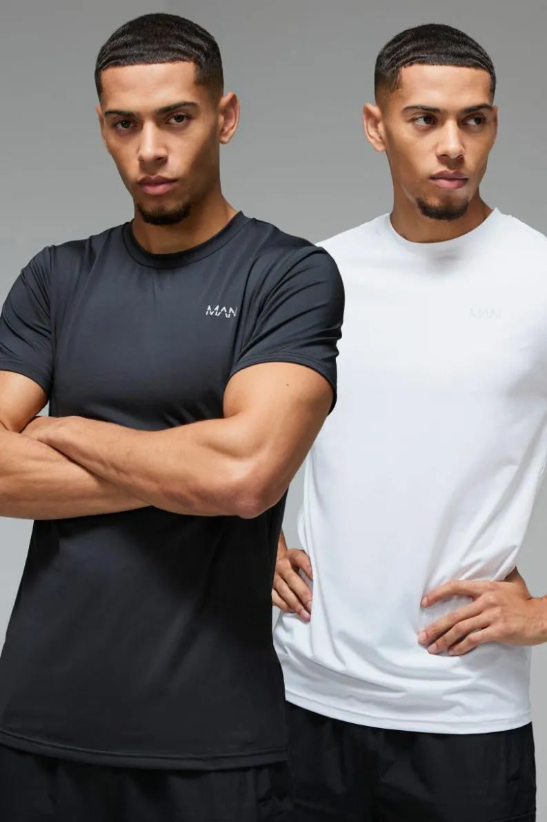 Cheap boohooMAN Man Active Regular Fit Performance T-shirt 2 Pack multi