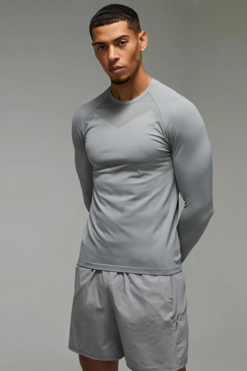 New boohooMAN Man Active Seamless Base Layer Top light grey