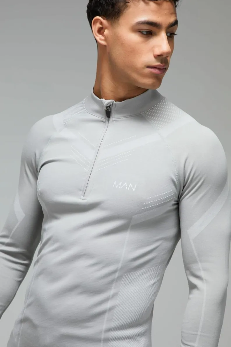 Cheap boohooMAN Man Active Seamless Muscle Fit 1/4 Zip Top grey