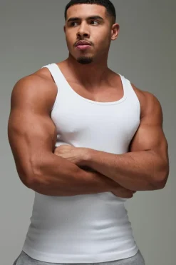Outlet boohooMAN Man Active Seamless Rib Muscle Fit Vest white