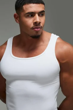 Outlet boohooMAN Man Active Seamless Rib Muscle Fit Vest white