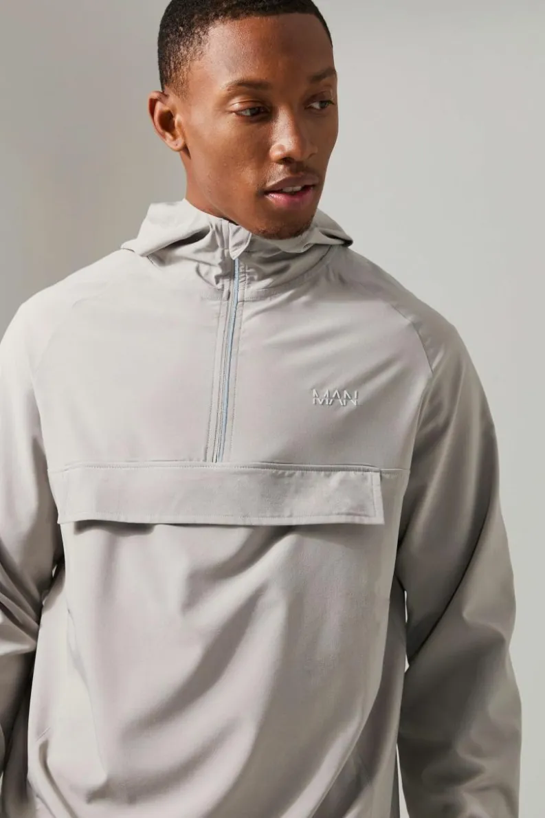 Discount boohooMAN Man Active Shower Resist 1/4 Zip Boxy Hooded Windbreaker grey