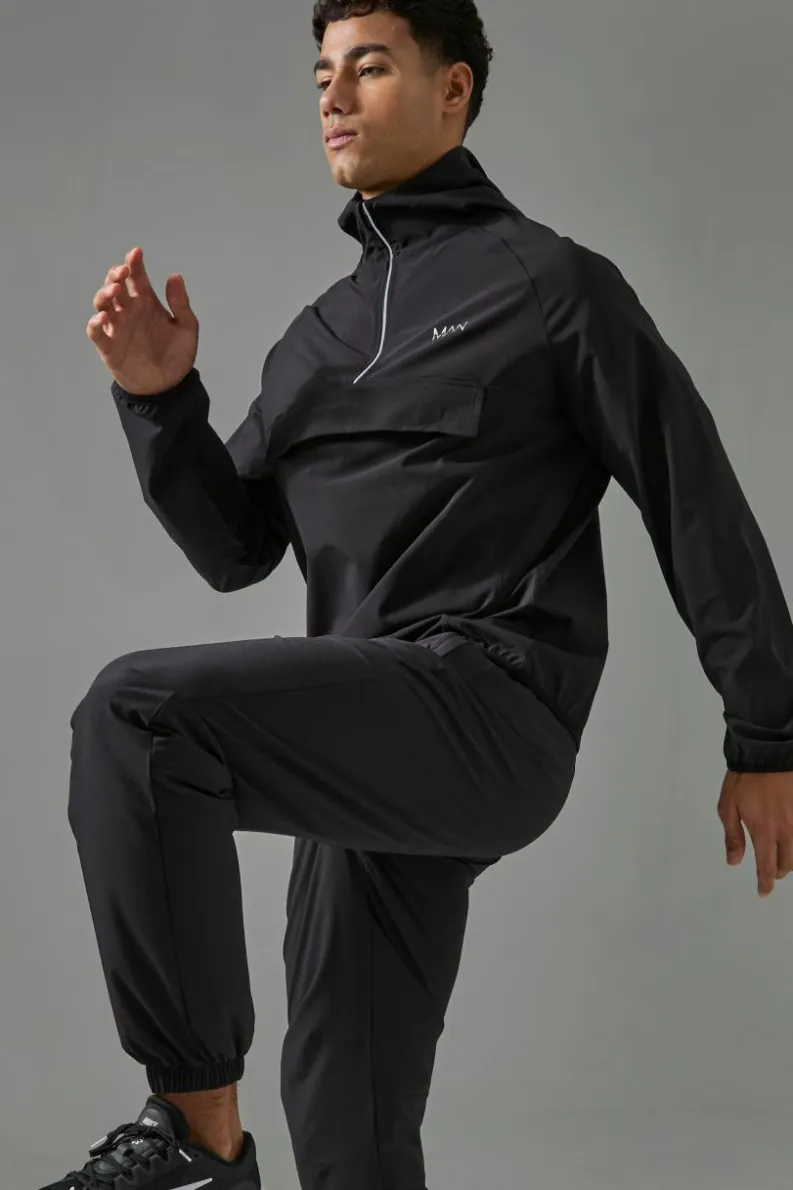 Cheap boohooMAN Man Active Shower Resist 1/4 Zip Boxy Hooded Windbreaker black