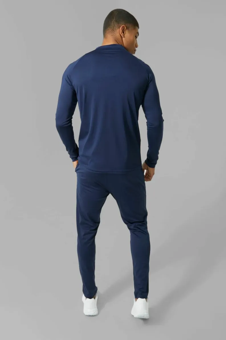 Outlet boohooMAN Man Active Skinny Crew Neck 1/4 Zip Tracksuit navy