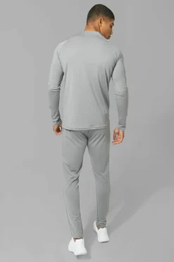 Best Sale boohooMAN Man Active Skinny Crew Neck 1/4 Zip Tracksuit grey
