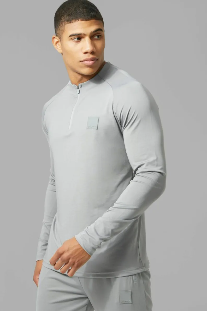 Best Sale boohooMAN Man Active Skinny Crew Neck 1/4 Zip Tracksuit grey