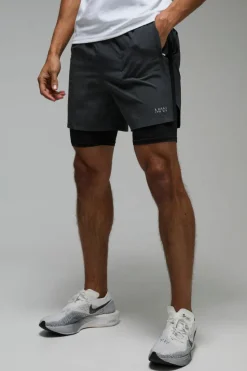 Best Sale boohooMAN Man Active Stretch 2 in 1 5inch Grid Short charcoal