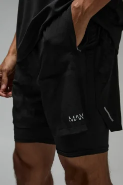 Discount boohooMAN Man Active Stretch 2 in 1 5inch Grid Short black