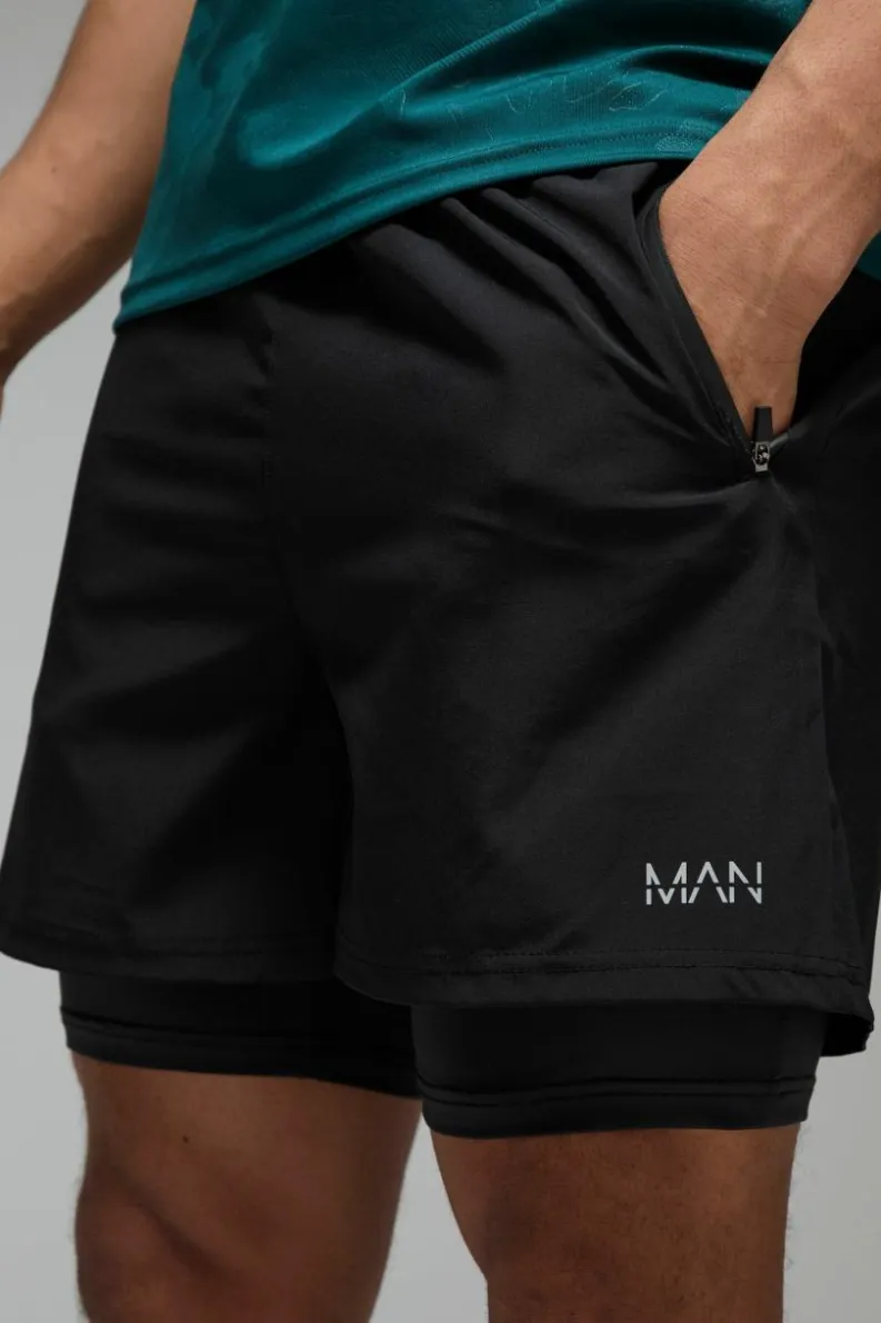 Sale boohooMAN Man Active Stretch Woven 5inch 2in1 Short black