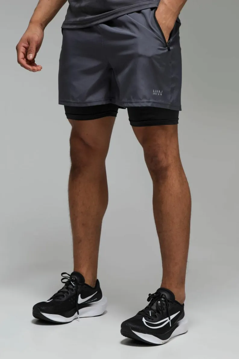 Outlet boohooMAN Man Active Stretch Woven 5inch 2in1 Short charcoal