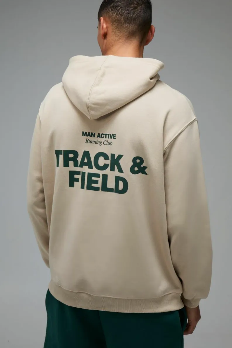 Best boohooMAN Man Active Track & Field Oversized Hoodie sand